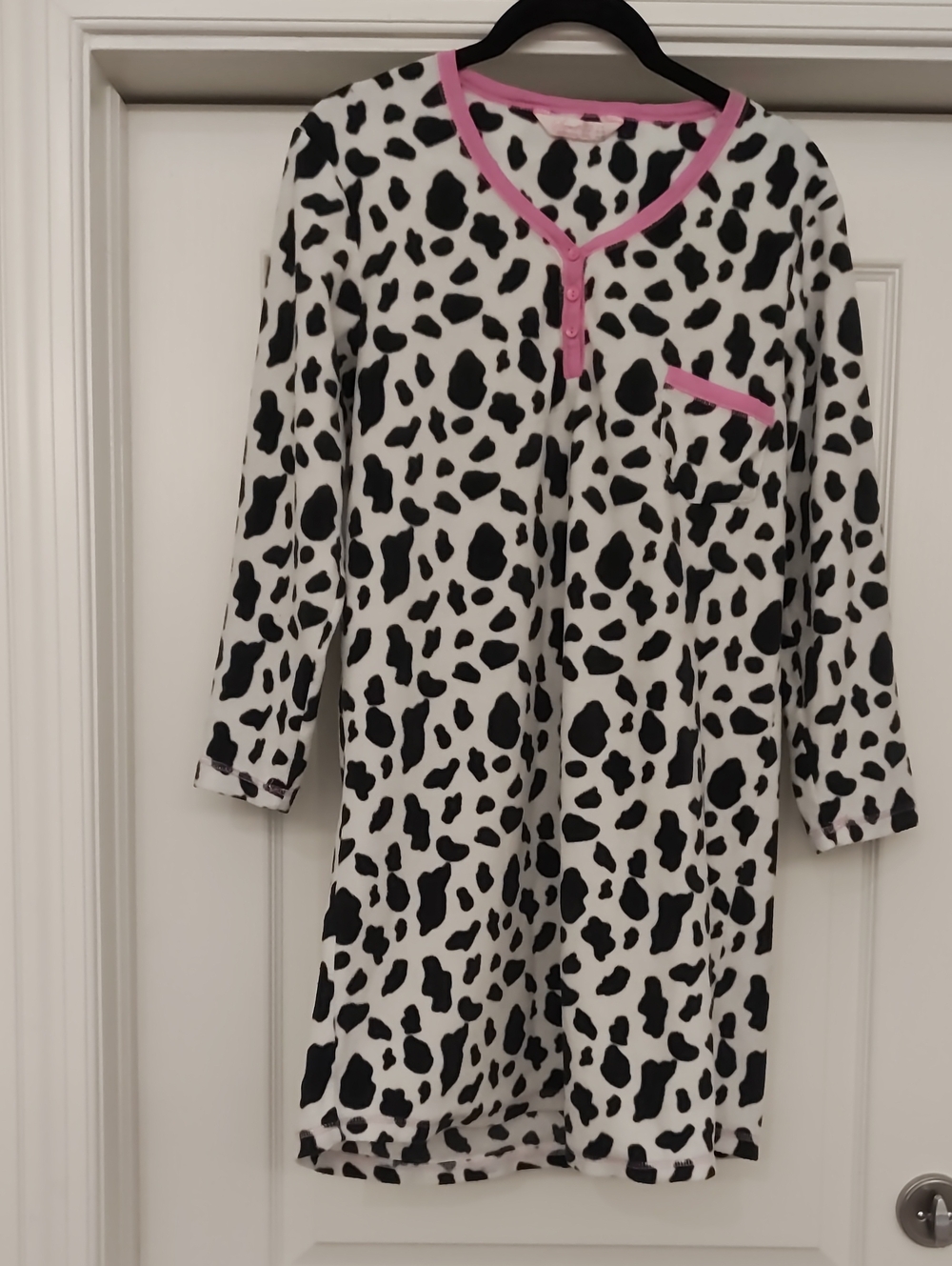 Vintage (Primark) Black & White Cow Print Nightgown with Pink Trim